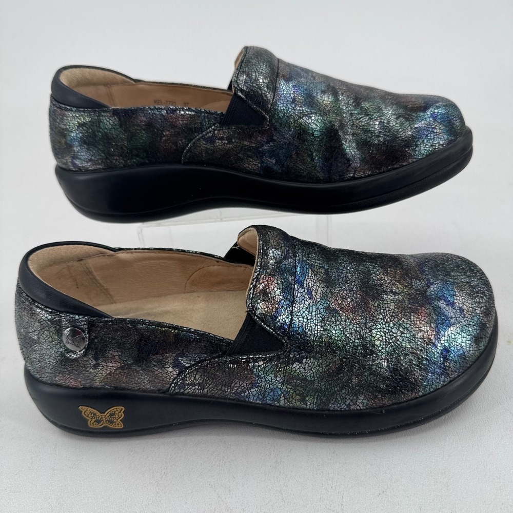 Alegria Clogs Mules Shoes WOMENS Multicolor Metallic Leather Slip On SIZE 7-7.5